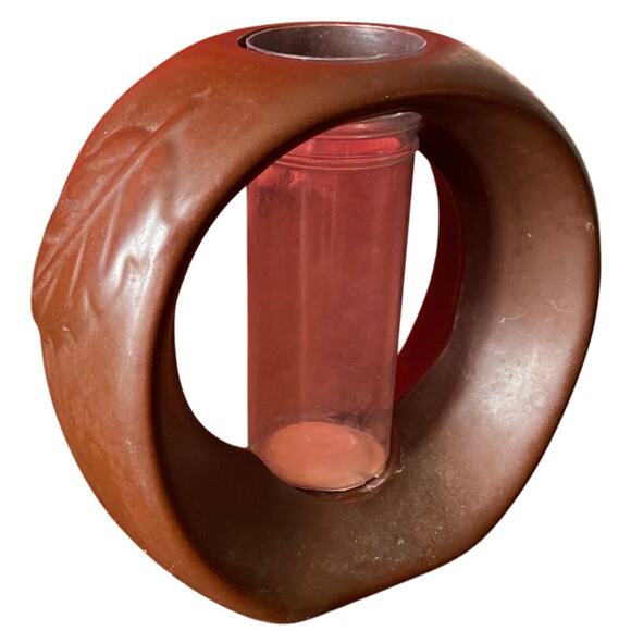 Mid Century Modern Brown Donut Vase Fall Autumn Minimalist Propagation Ikebana - Picture 2 of 10